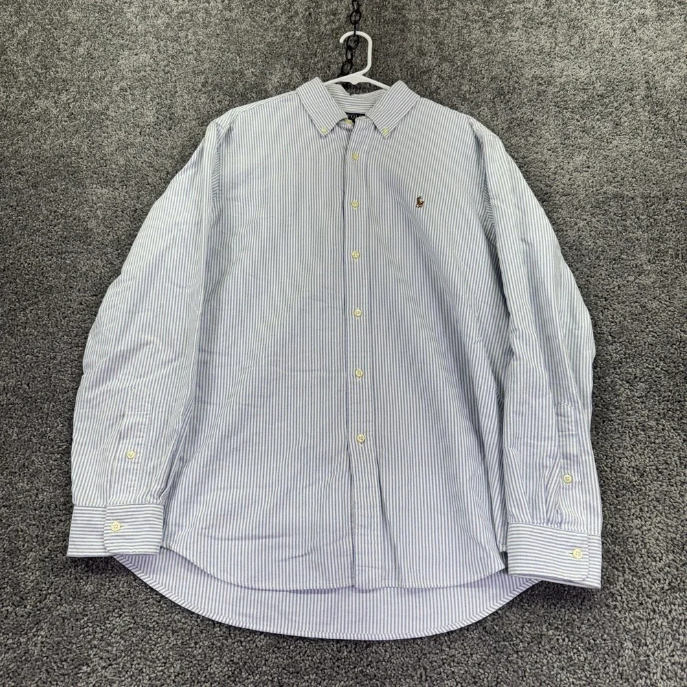 Polo Ralph Lauren Shirt Mens Large Blue Striped Long Sleeve Button Down Classic